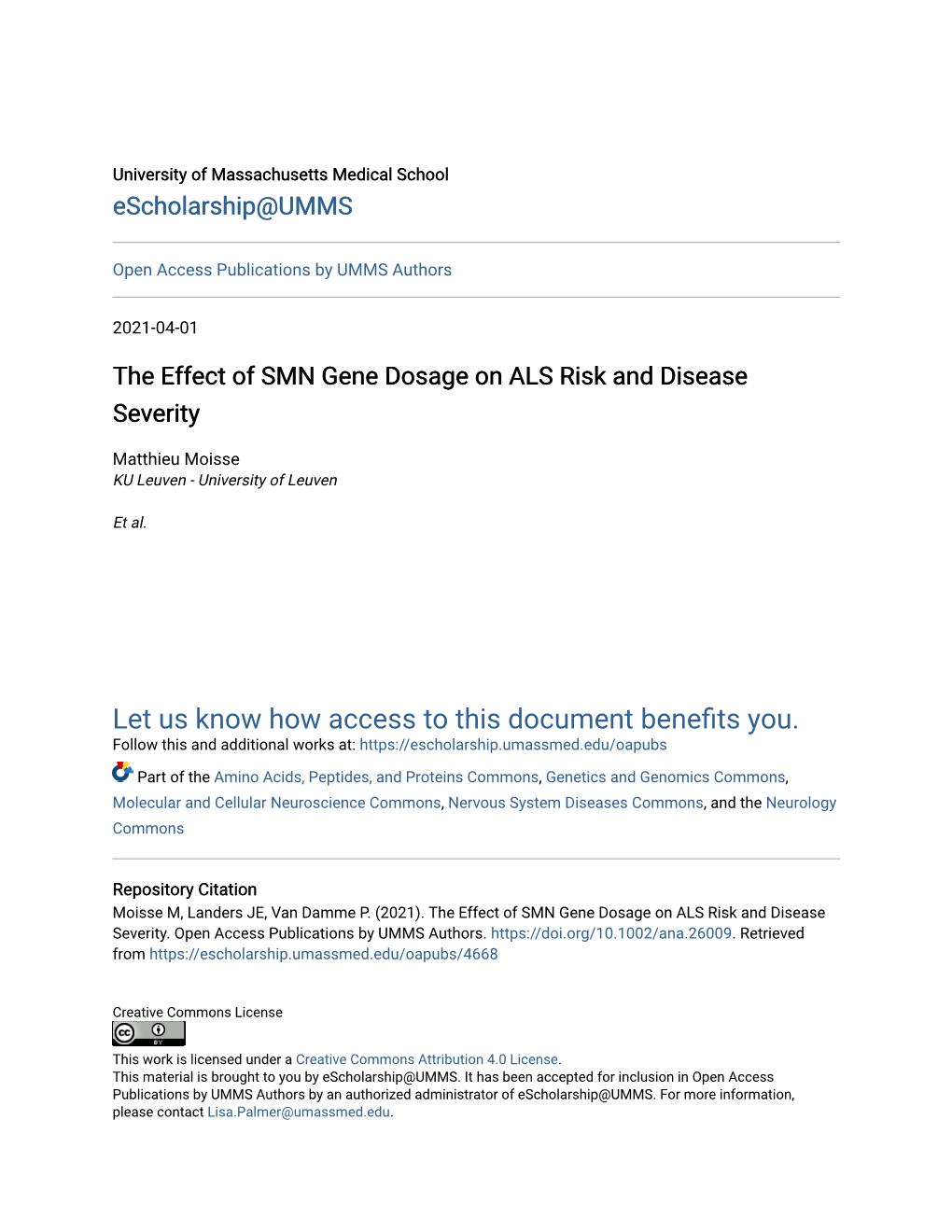 The Effect of SMN Gene Dosage on ALS Risk and Disease Severity