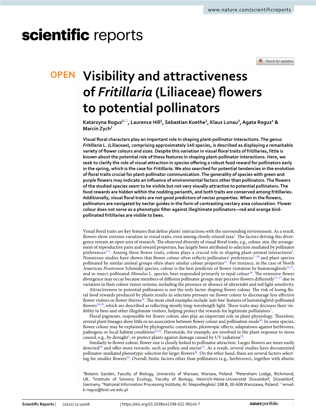 Visibility and Attractiveness of Fritillaria (Liliaceae) Flowers To