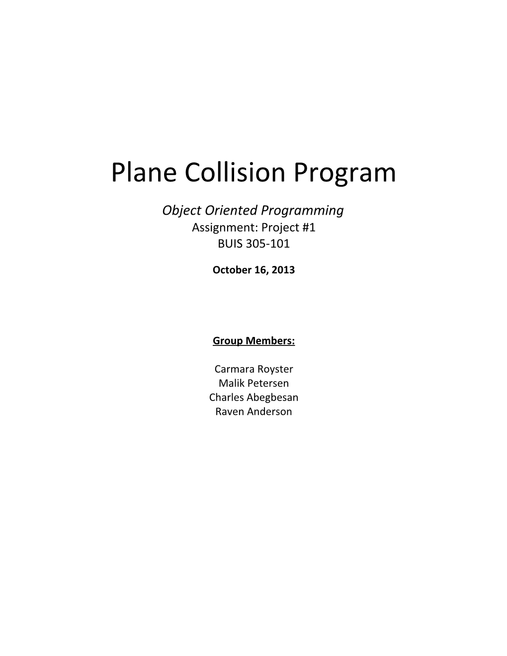 Plane Collision Program