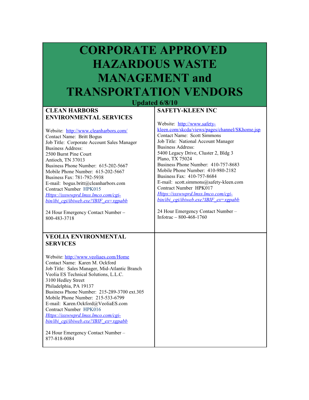 Waste Management National Contracts