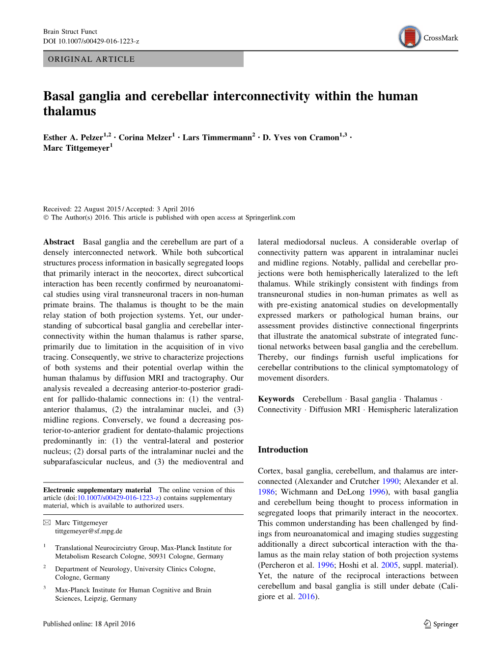 Basal Ganglia and Cerebellar Interconnectivity Within the Human Thalamus