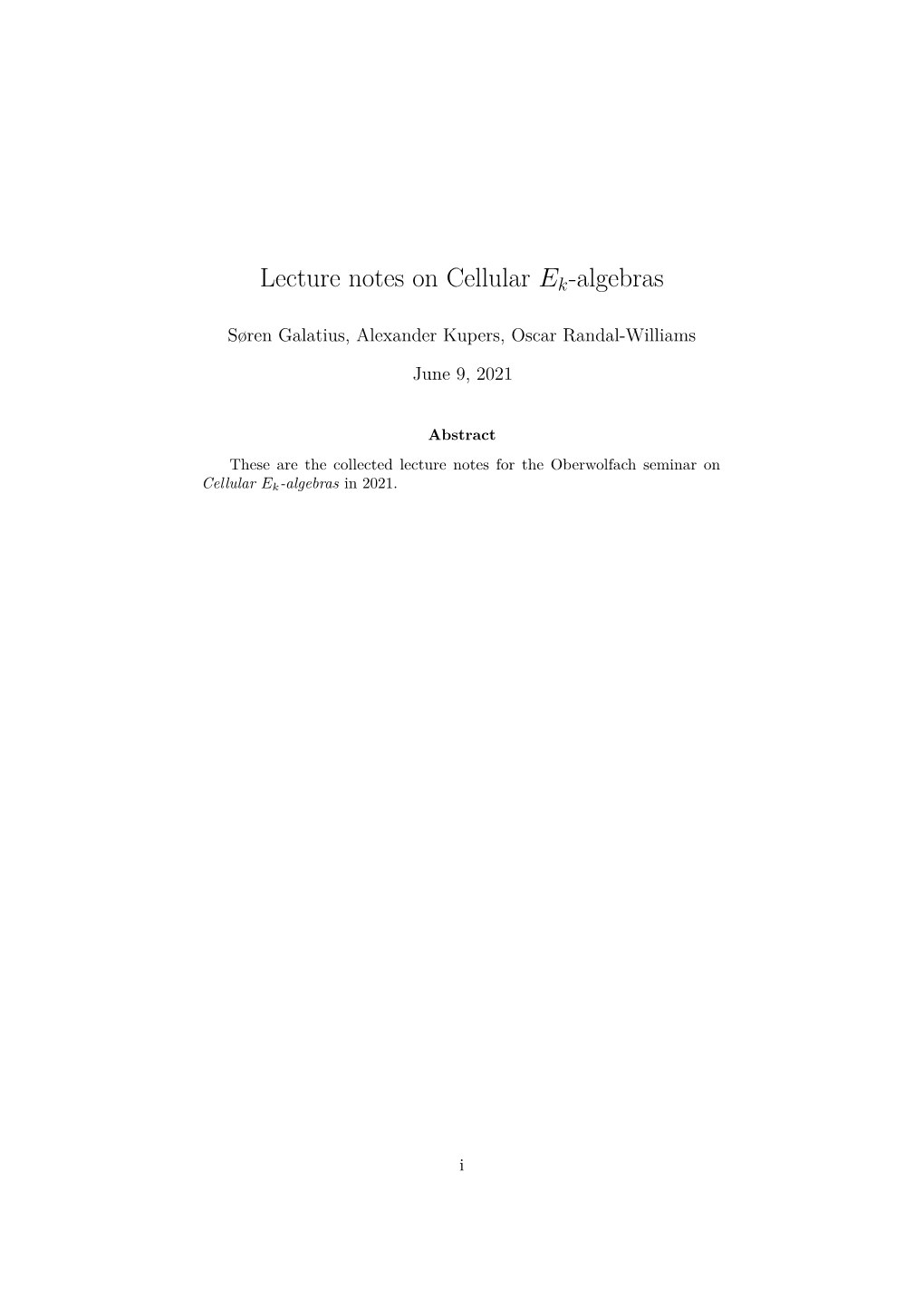 Lecture Notes on Cellular Ek-Algebras