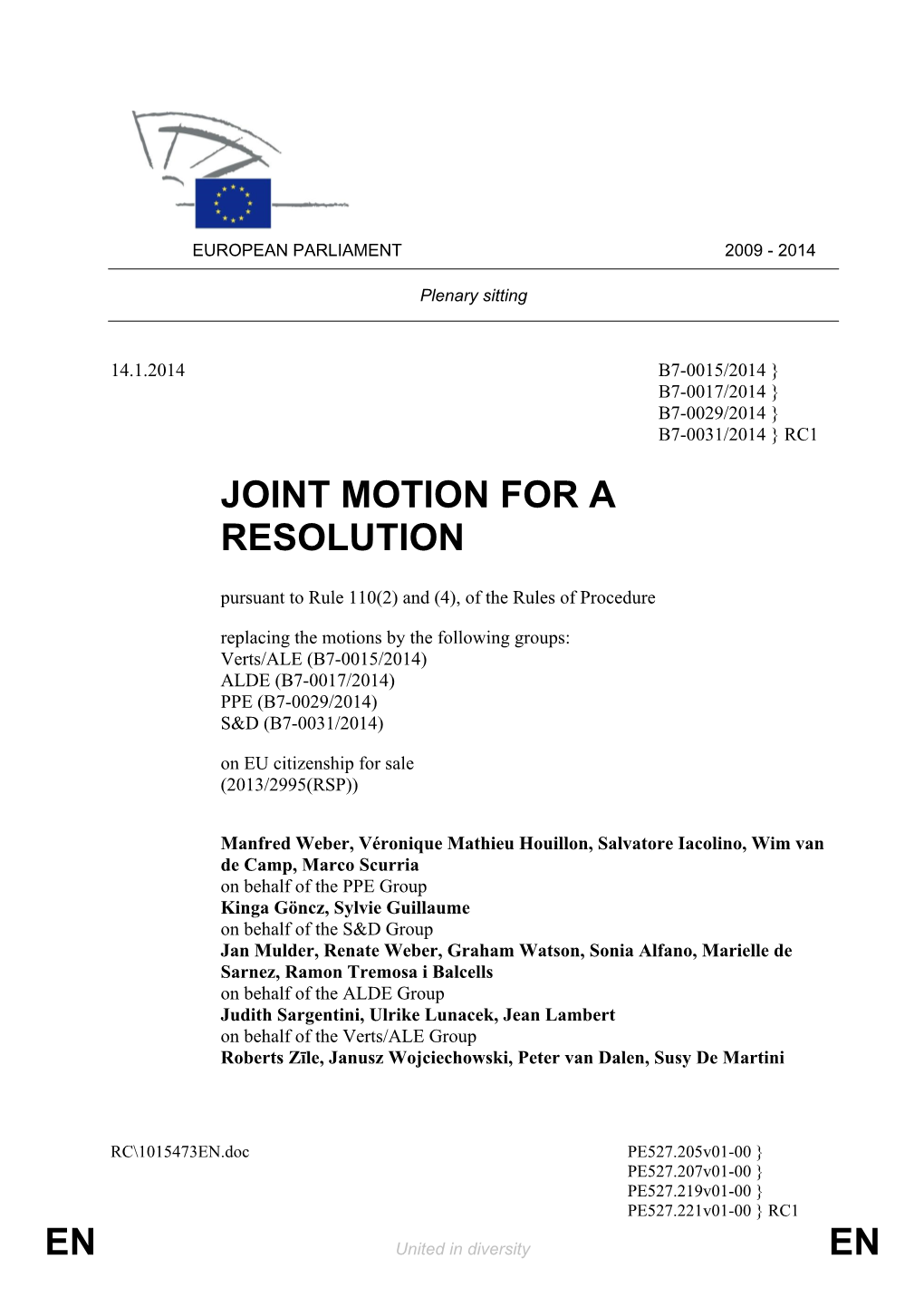 En En Joint Motion for a Resolution