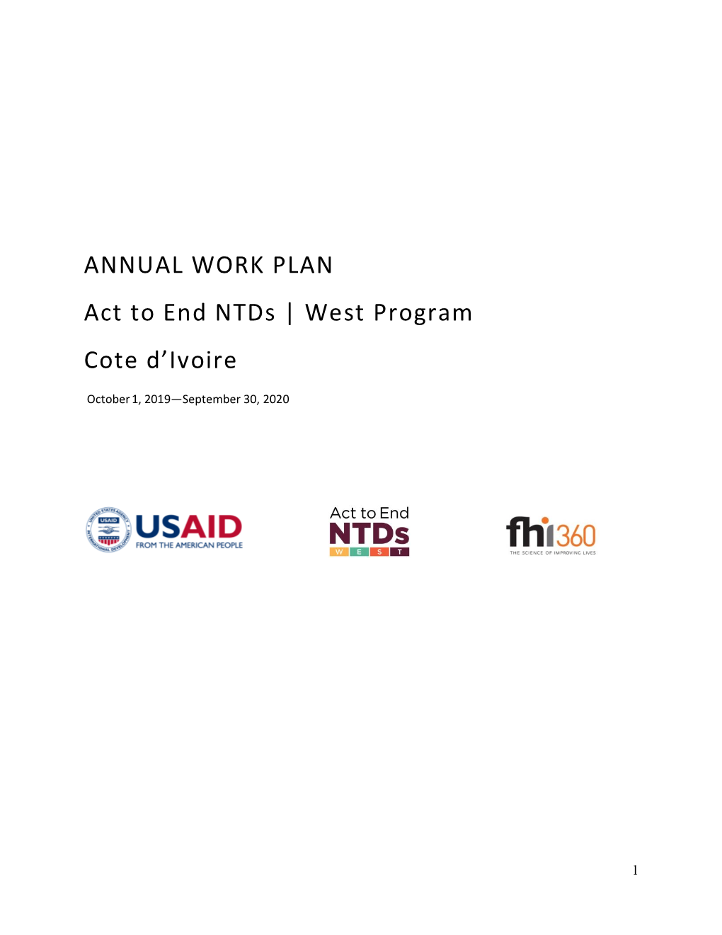 ANNUAL WORK PLAN Act to End Ntds | West Program Cote D'ivoire