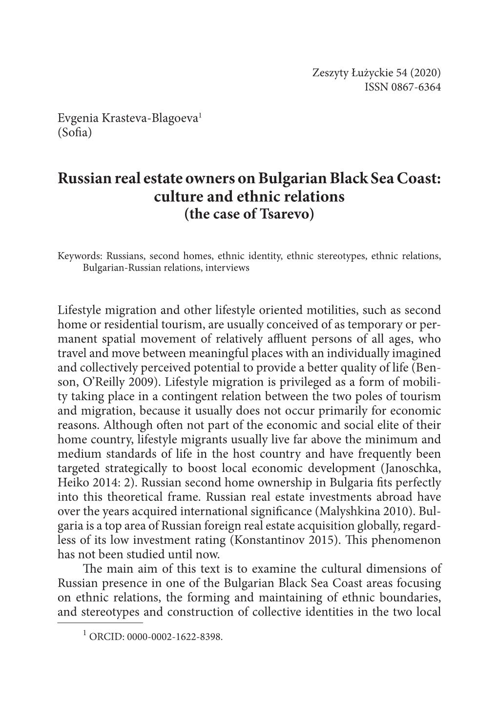 Russian Real Estate Owners on Bulgarian Black Sea Coast: Culture and Ethnic Relations (The Case of Tsarevo)