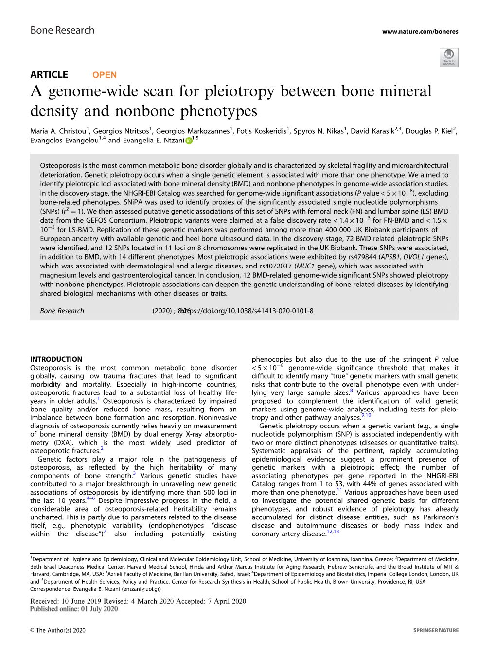 A Genome-Wide Scan for Pleiotropy Between Bone Mineral Density and Nonbone Phenotypes