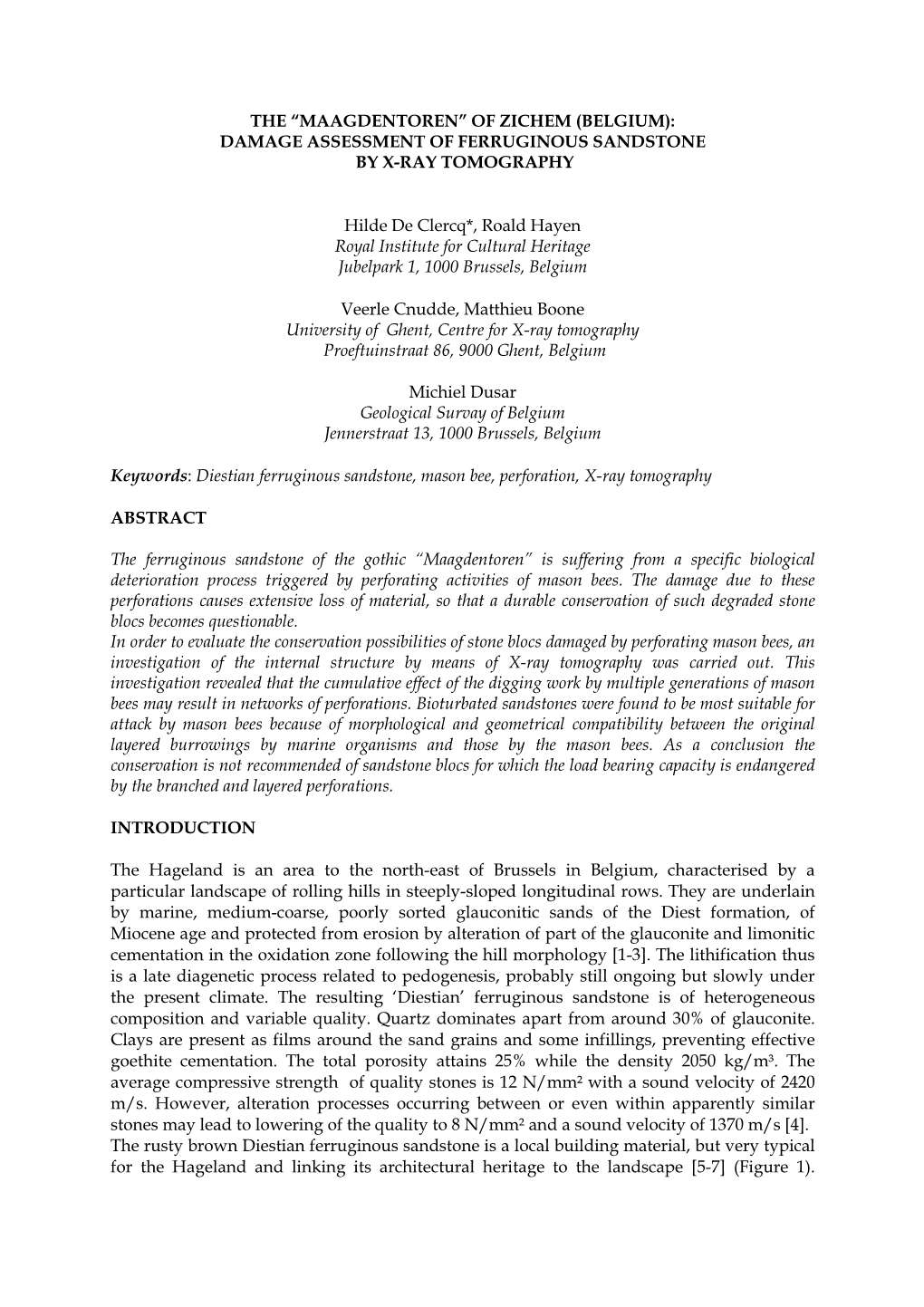 The “Maagdentoren” of Zichem (Belgium): Damage Assessment of Ferruginous Sandstone by X-Ray Tomography