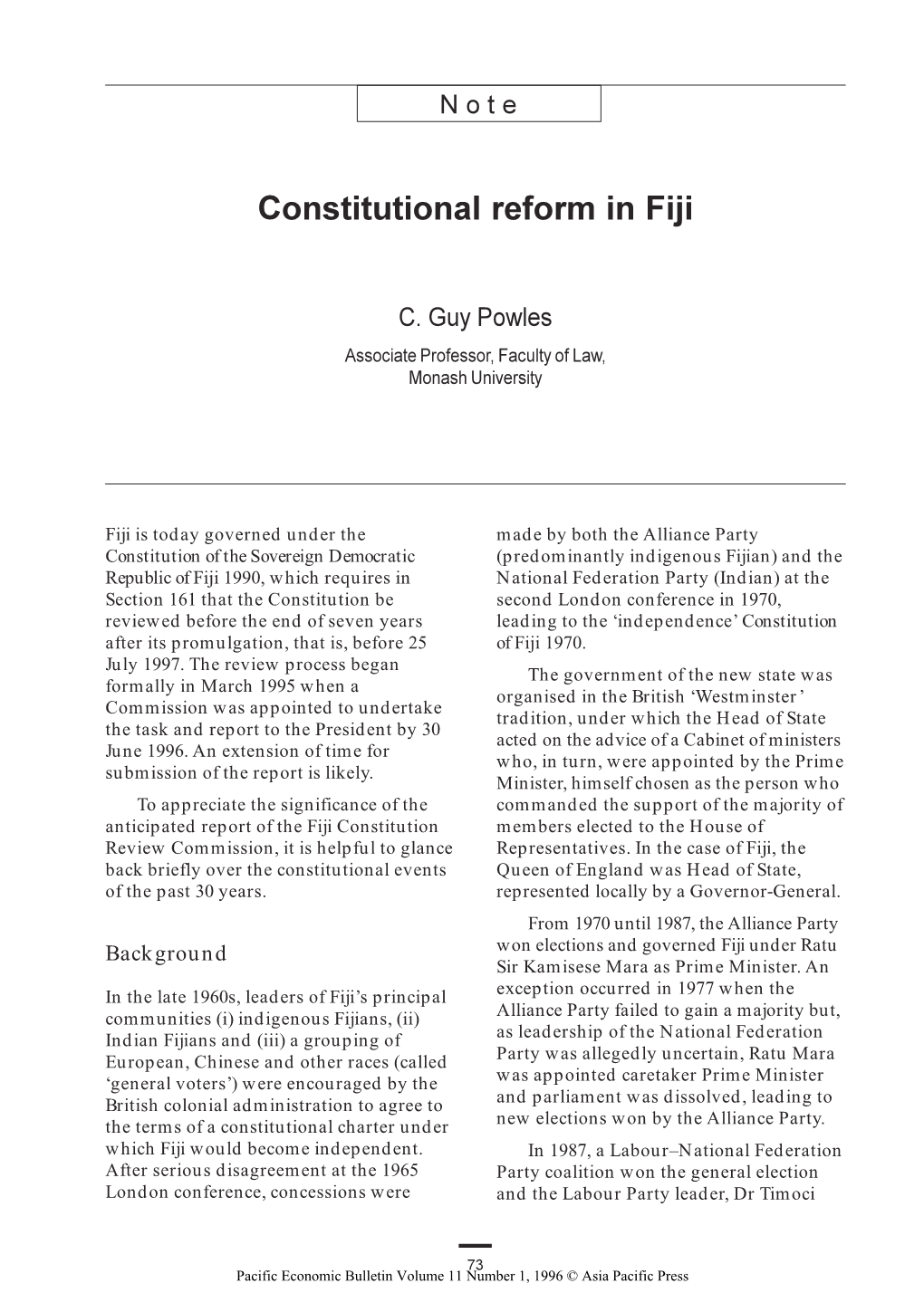 Constitutional Reform in Fiji