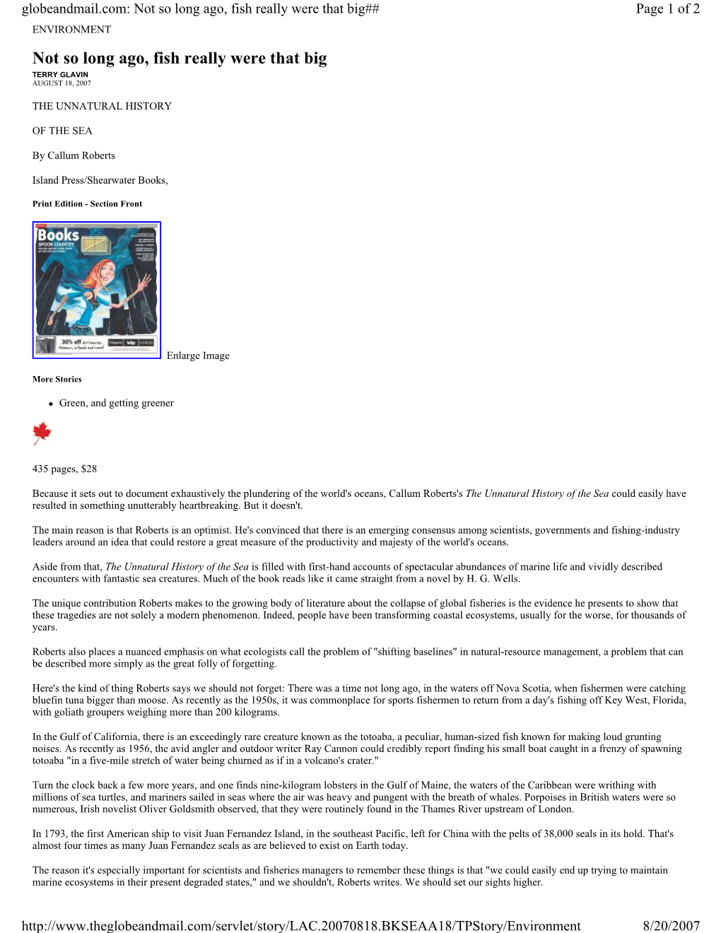 Not So Long Ago, Fish Really Were That Big## Page 1 of 2 ENVIRONMENT Not So Long Ago, Fish Really Were That Big TERRY GLAVIN AUGUST 18, 2007