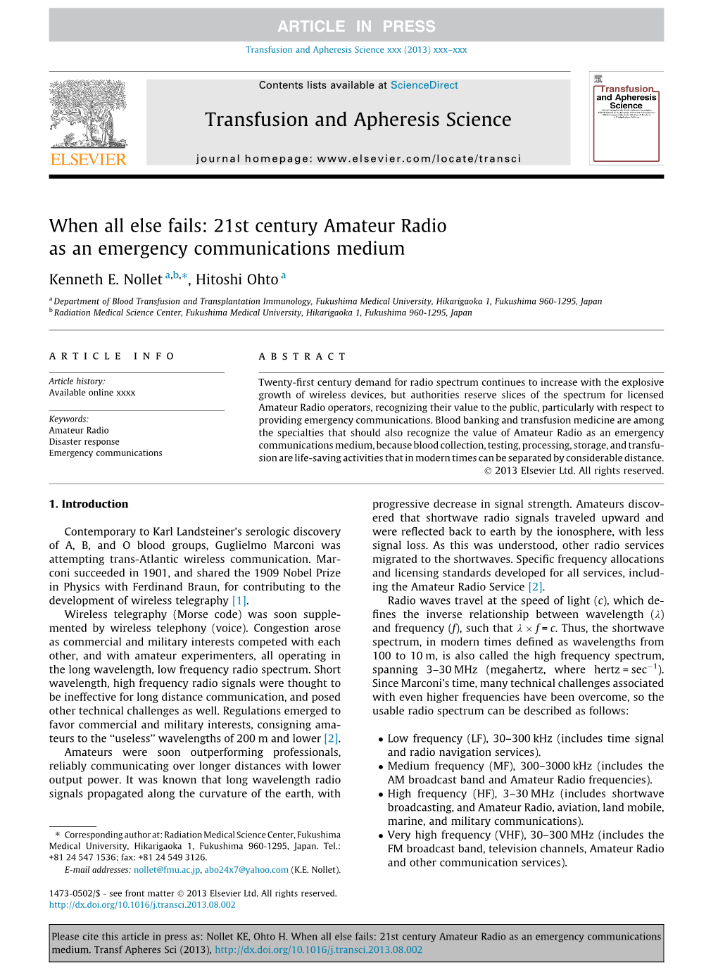 21St Century Amateur Radio As an Emergency Communications Medium ⇑ Kenneth E