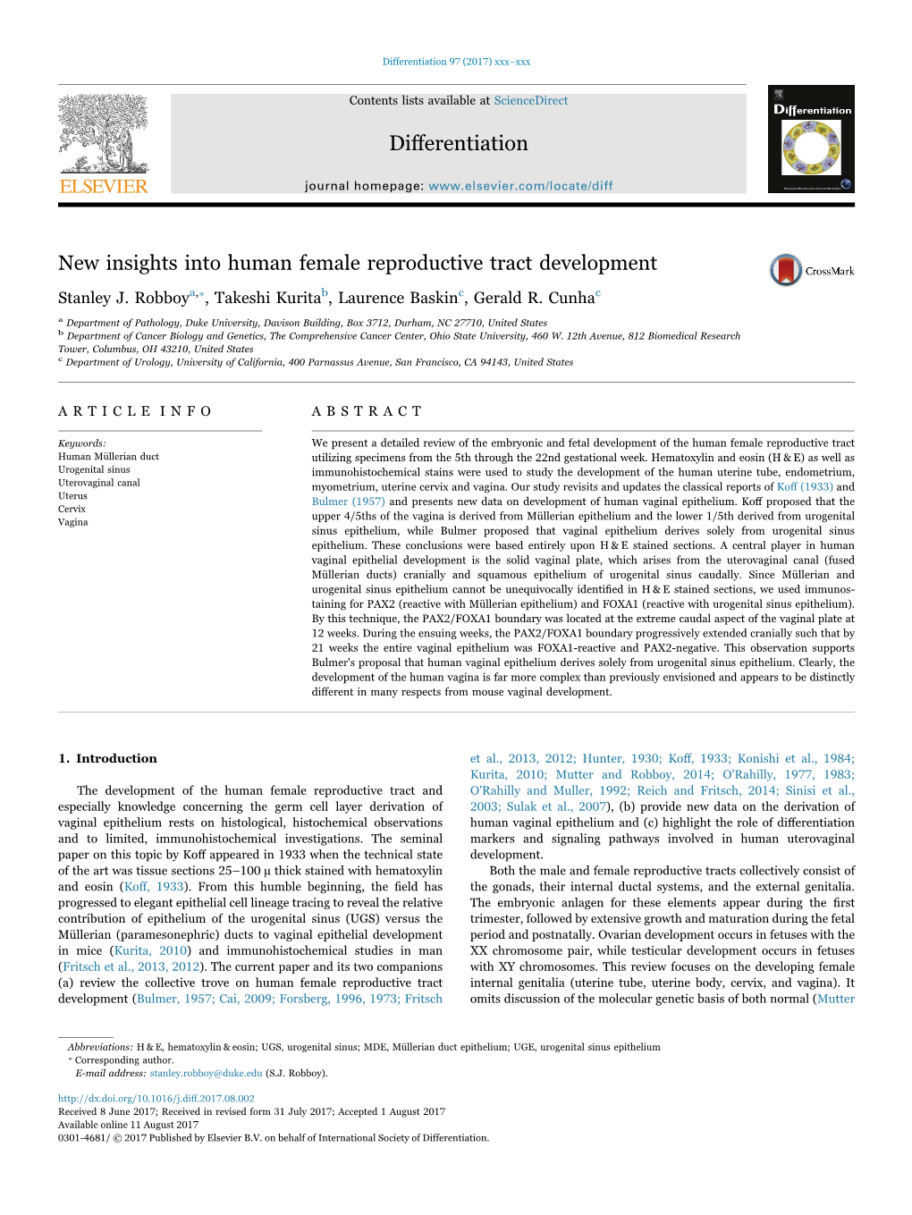 New Insights Into Human Female Reproductive Tract Development MARK ⁎ Stanley J