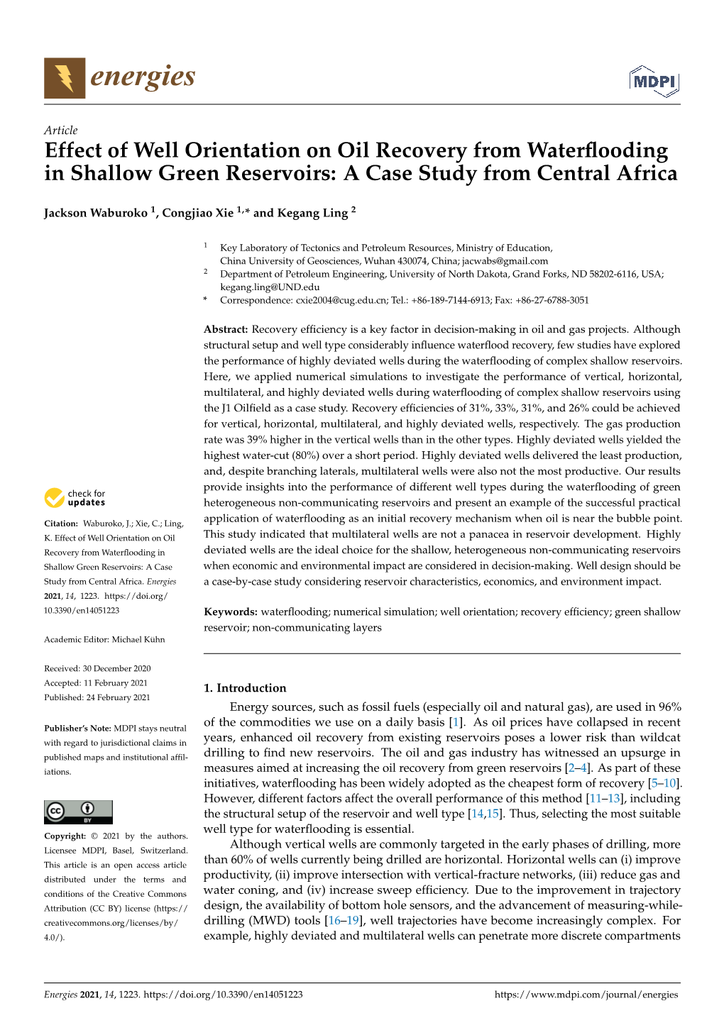 Effect of Well Orientation on Oil Recovery from Waterflooding in Shallow Green Reservoirs: a Case Study from Central Africa
