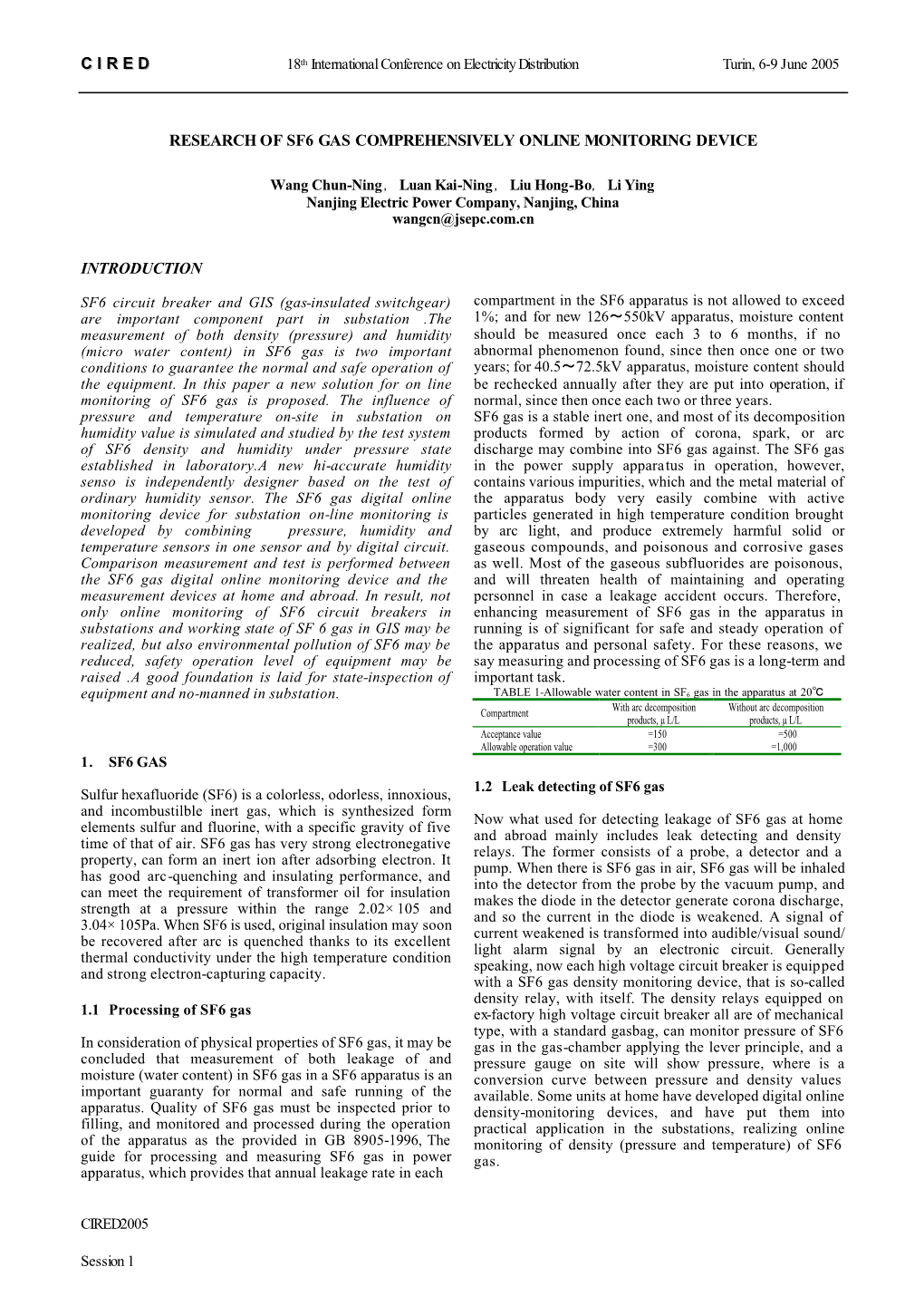 C I R E D Research of Sf6 Gas Comprehensively Online