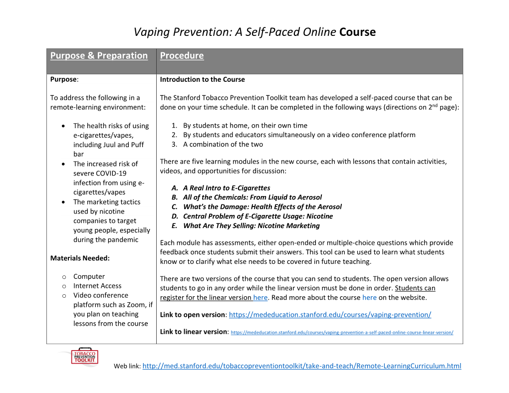 Lesson Plan- Vaping Prevention: a Self-Paced Online Course