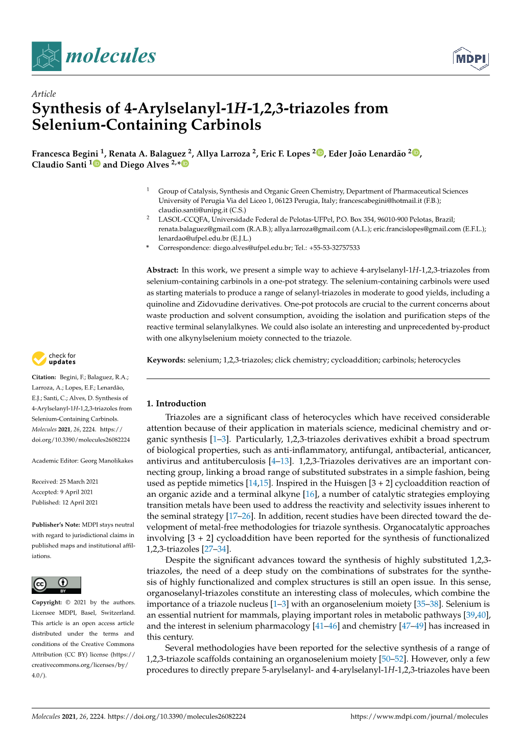 Synthesis of 4-Arylselanyl-1H-1,2,3-Triazoles from Selenium-Containing Carbinols