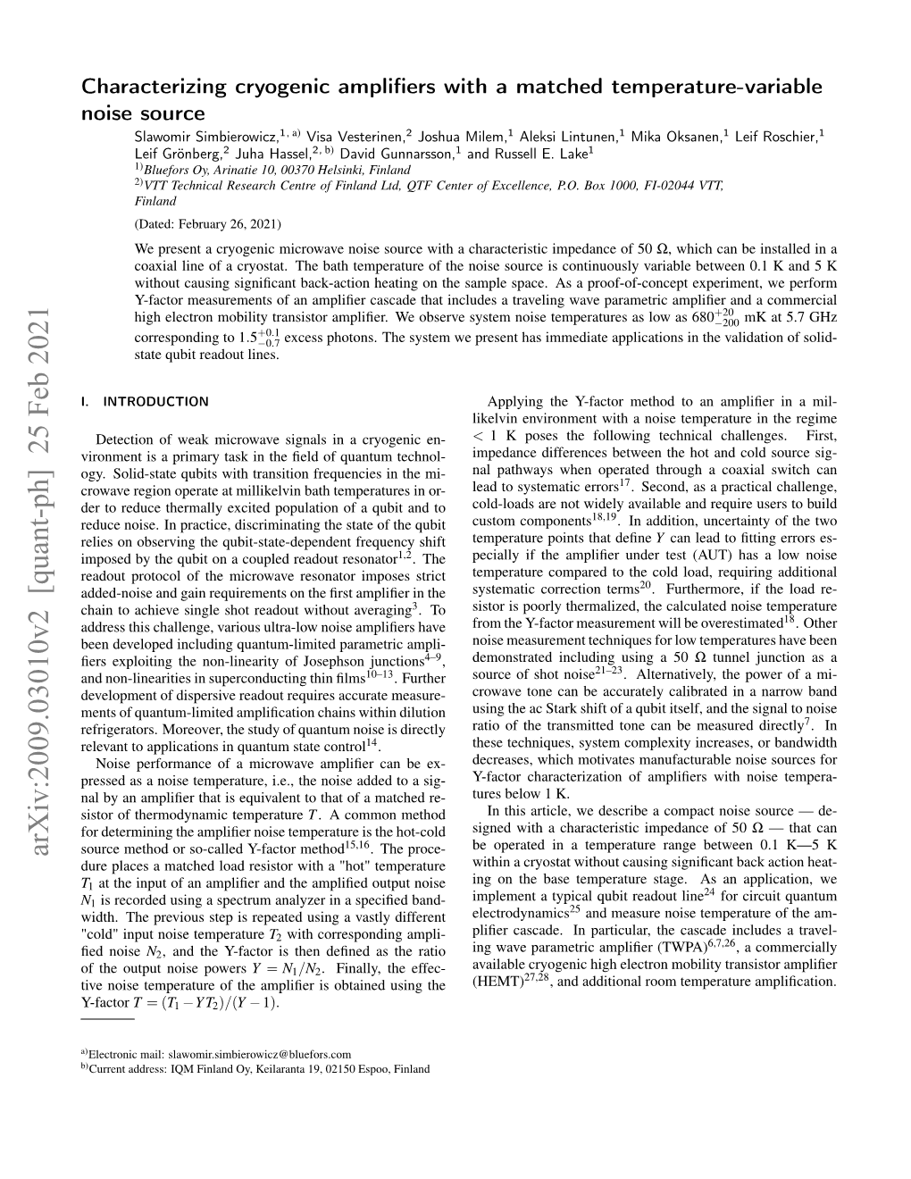 Arxiv:2009.03010V2 [Quant-Ph] 25 Feb 2021 Source Method Or So-Called Y-Factor Method