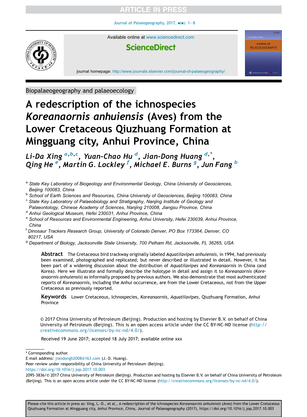 A Redescription of the Ichnospecies Koreanaornis Anhuiensis (Aves