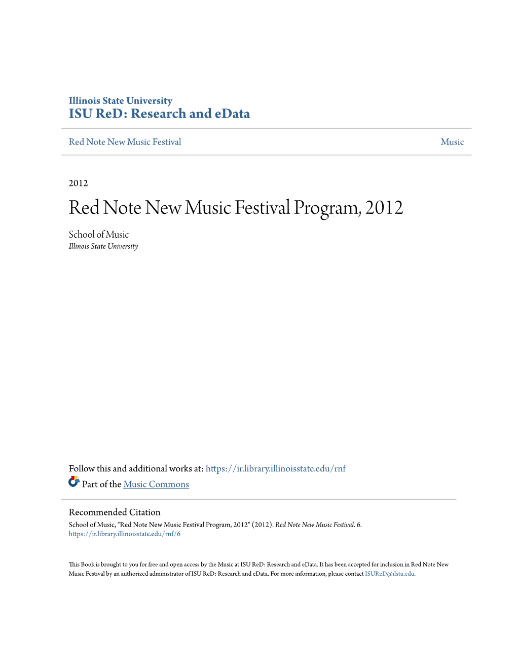 Red Note New Music Festival Program, 2012 School of Music Illinois State University