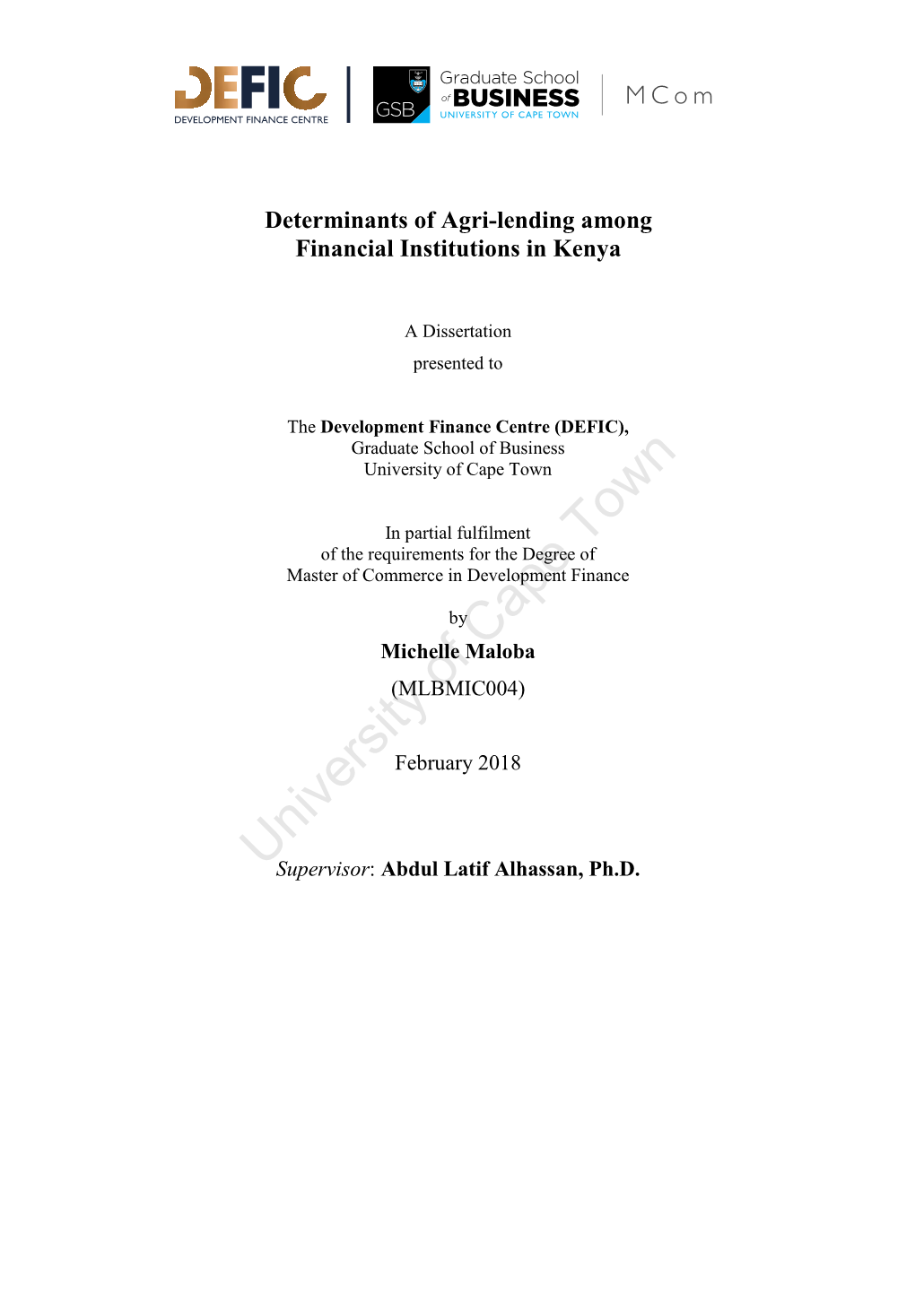 Determinants of Agri-Lending Among Financial Institutions in Kenya