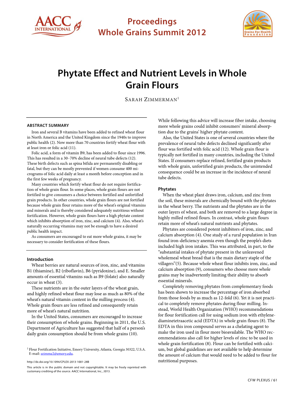 Phytate Effect and Nutrient Levels in Whole Grain Flours