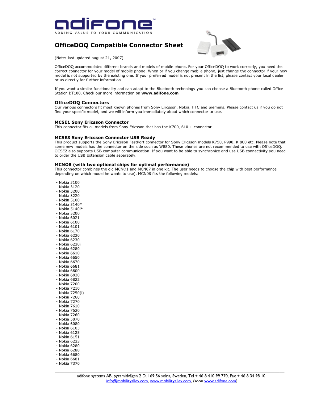 Officedoq Compatible Connector Sheet