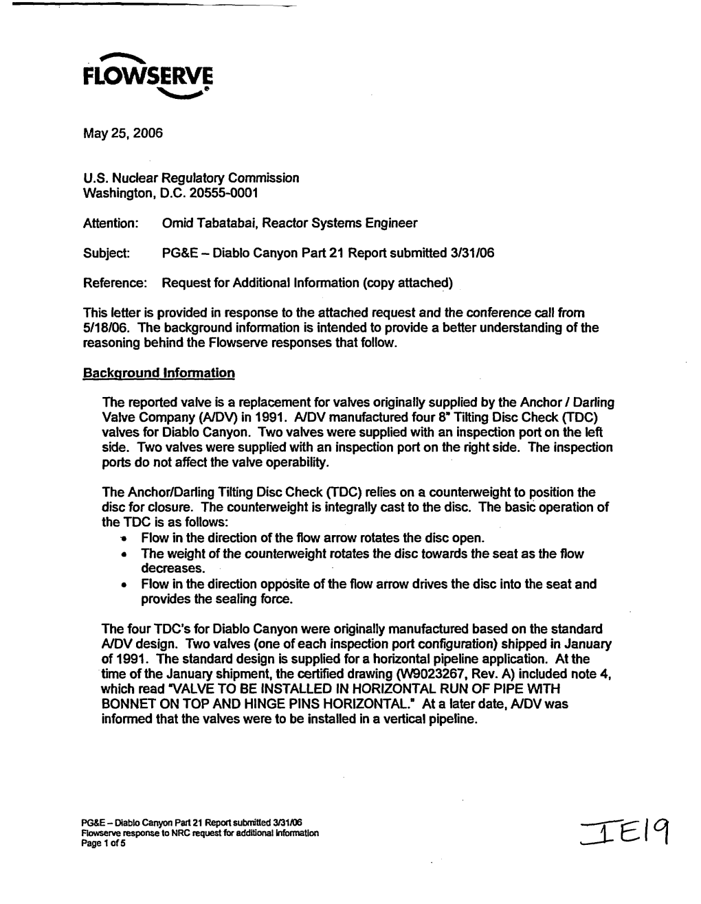 Diablo Canyon Part 21 Report Submitted 3/31/06