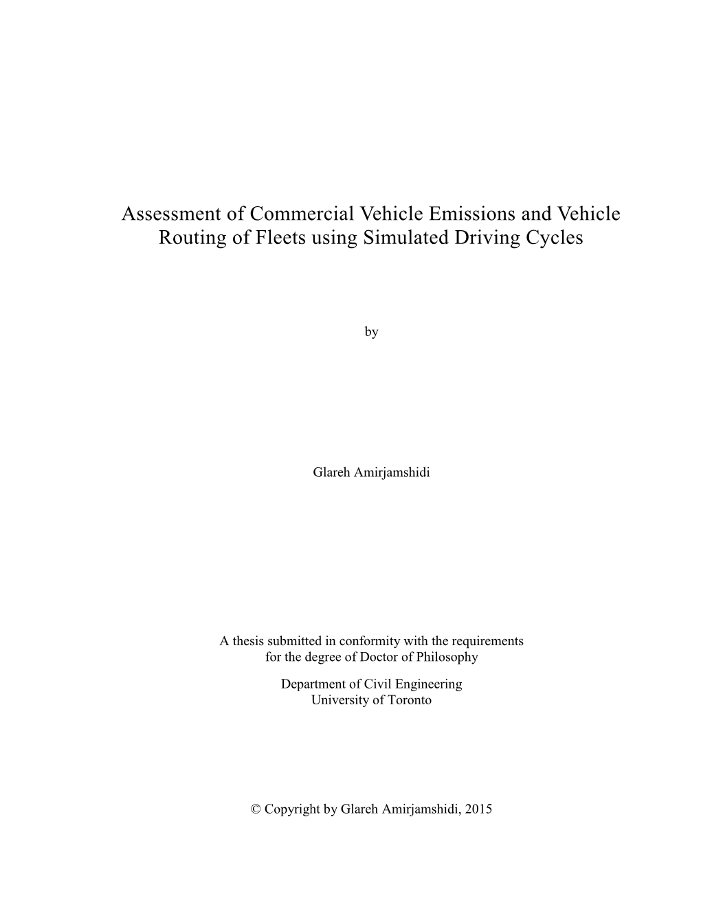 Assessment of Commercial Vehicle Emissions and Vehicle Routing of Fleets Using Simulated Driving Cycles