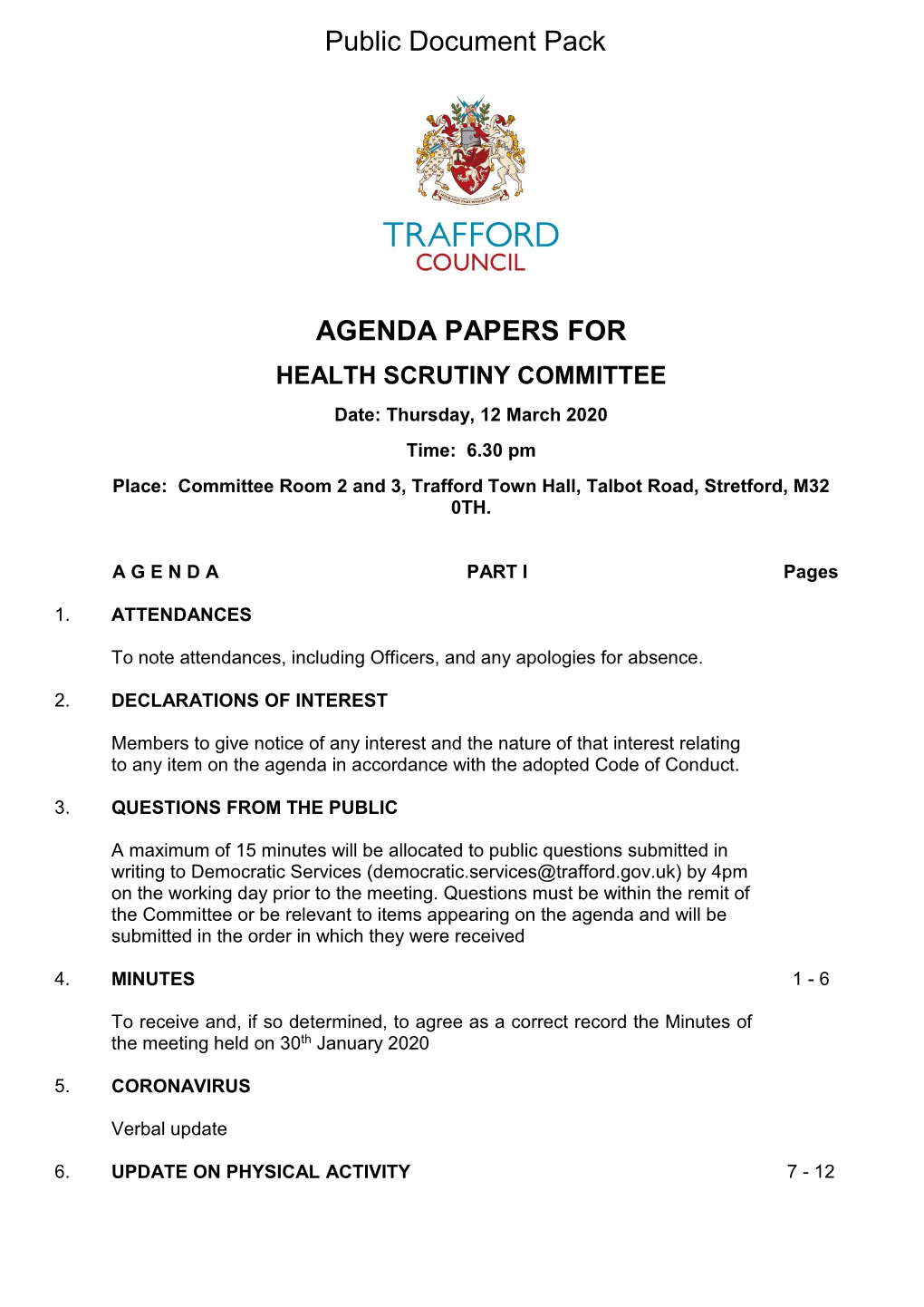 (Public Pack)Agenda Document for Health Scrutiny Committee, 12/03