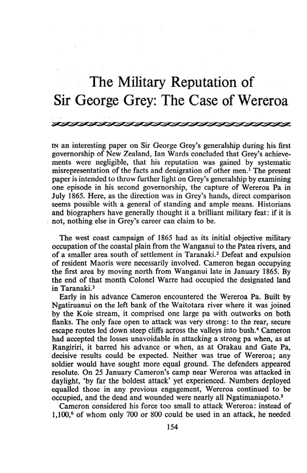 The Military Reputation of Sir George Grey: the Case of Wereroa