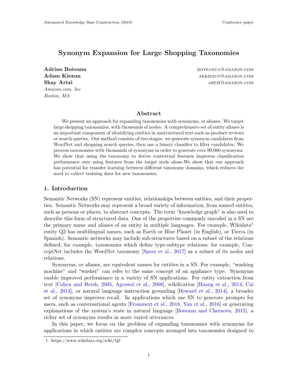 Synonym Expansion for Large Shopping Taxonomies