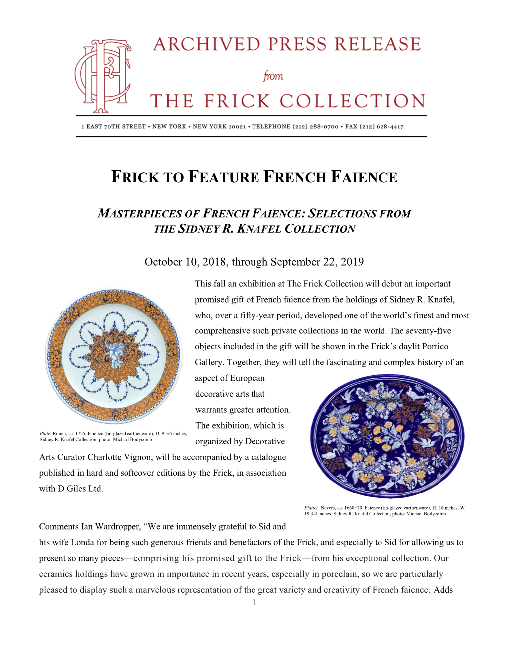 Frick to Feature French Faience