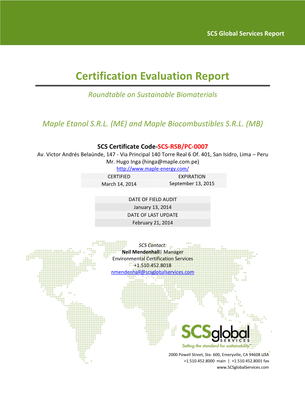 Certification Evaluation Report