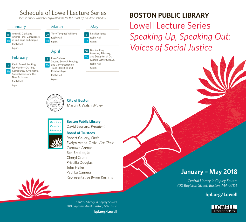 Lowell Lecture Series Speaking Up, Speaking