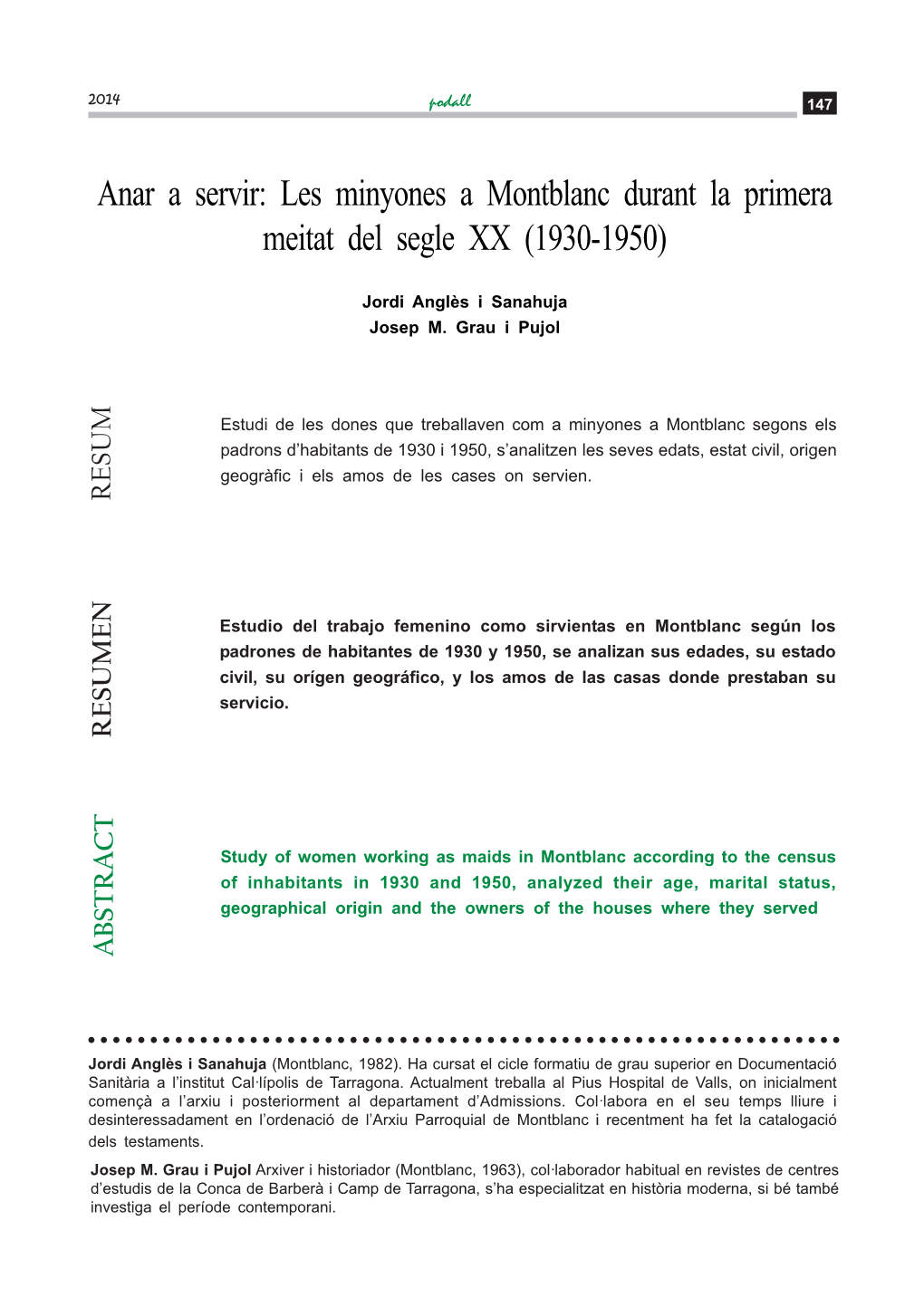 Les Minyones a Montblanc Durant La Primera Meitat Del Segle XX (1930-1950)