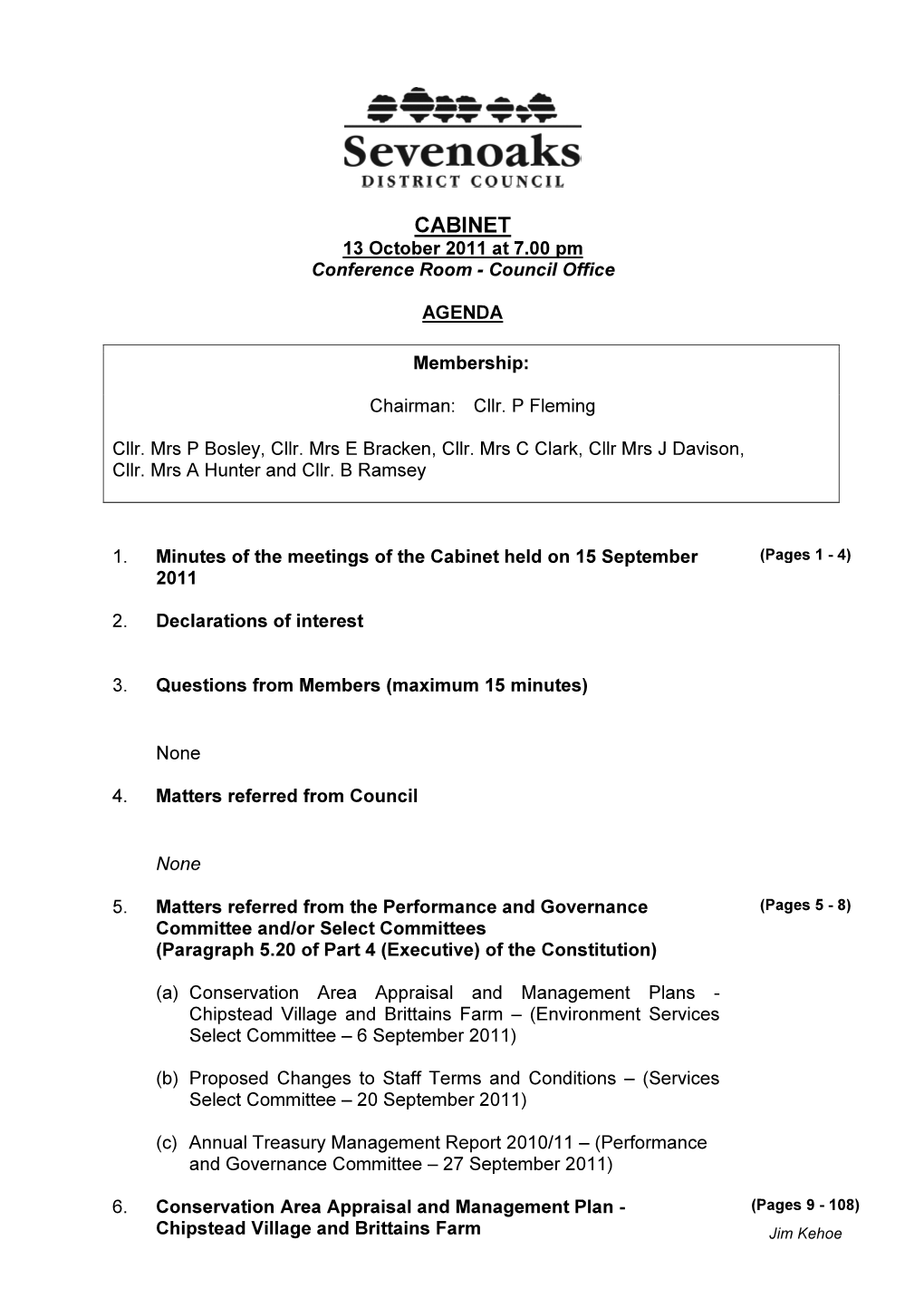 CABINET 13 October 2011 at 7.00 Pm Conference Room - Council Office
