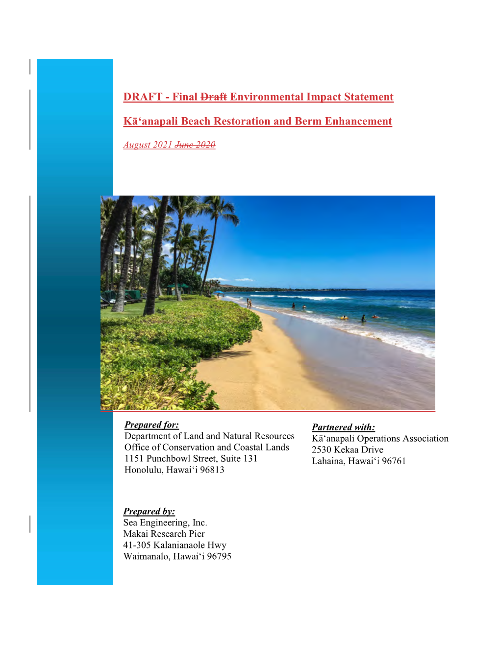 Final Draft Environmental Impact Statement Kāʻanapali Beach