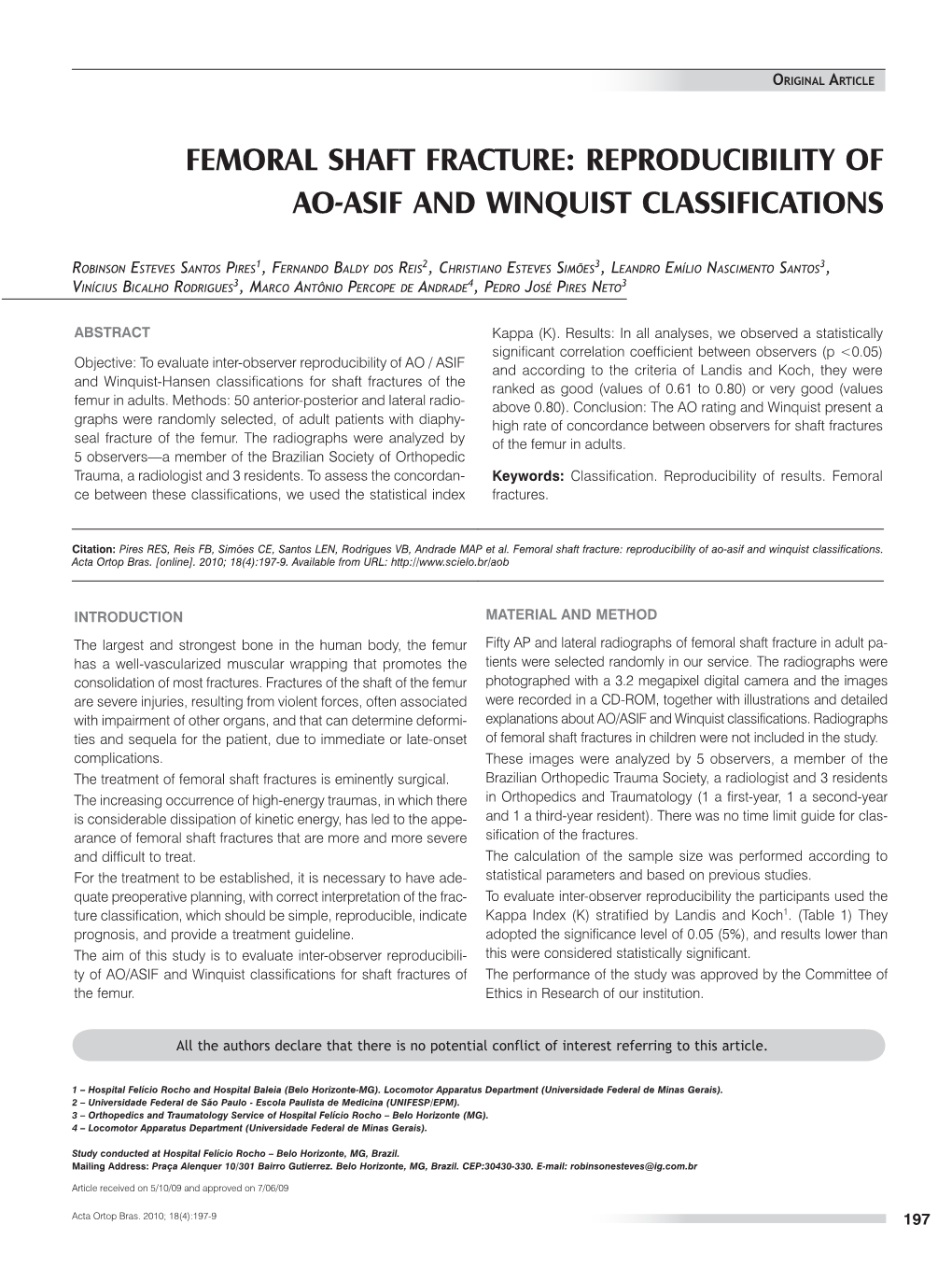 Femoral Shaft Fracture: Reproducibility of Ao-Asif and Winquist Classifications