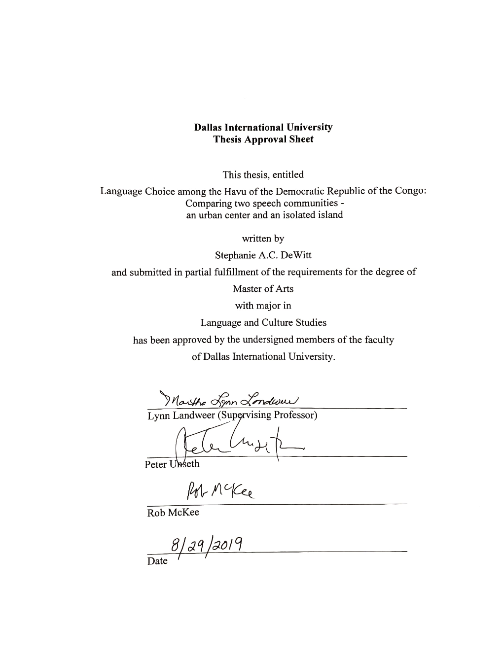 Language Choice Among the Havu of the Democratic Republic of the Congo: Comparing Two Speech Communities- an Urban Center and an Isolated Island