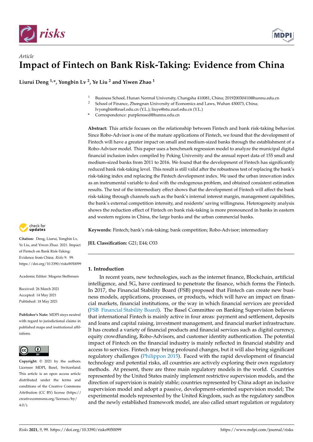 Impact of Fintech on Bank Risk-Taking: Evidence from China