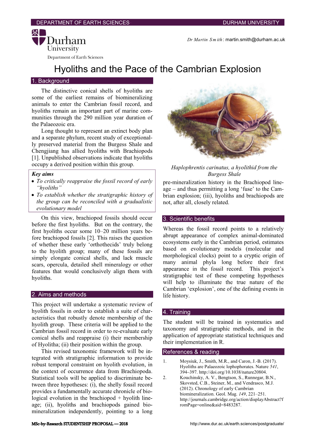 Hyoliths and the Pace of the Cambrian Explosion 1