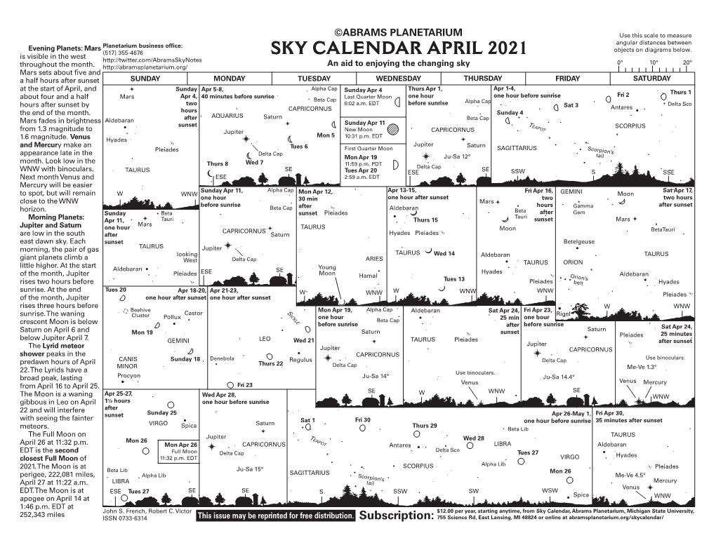 SKY CALENDAR APRIL 2021 0° 10° 20° Throughout the Month