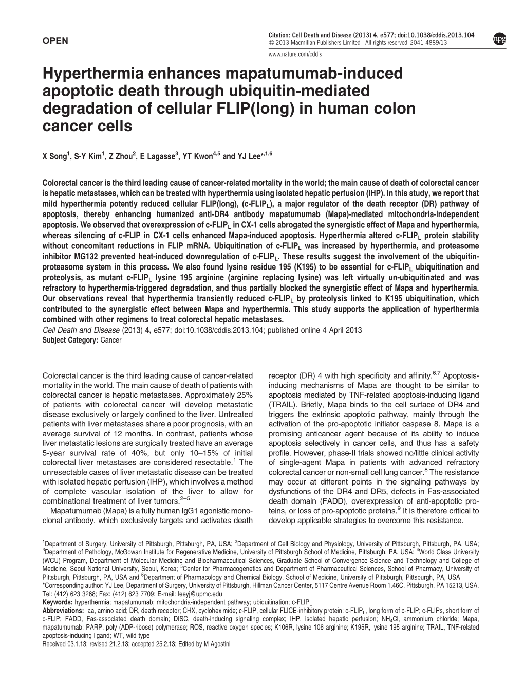 Hyperthermia Enhances Mapatumumab-Induced Apoptotic Death Through Ubiquitin-Mediated Degradation of Cellular FLIP(Long) in Human Colon Cancer Cells