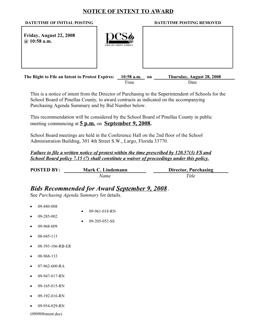 Notice of Intent to Award s1