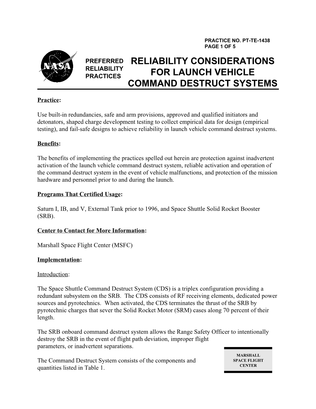 Reliability Considerations for Launch Vehicle Command Destruct Systems