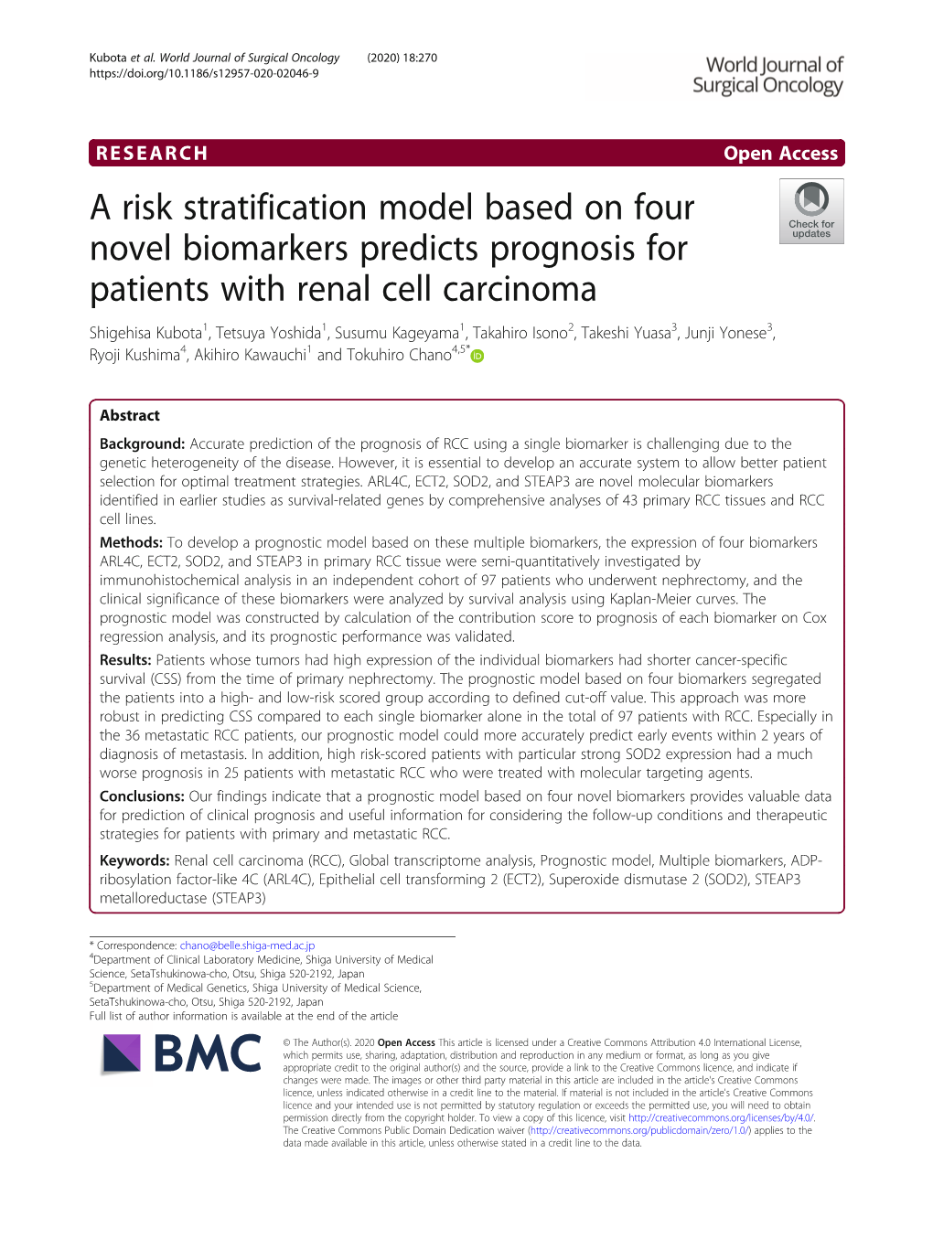 A Risk Stratification Model Based on Four Novel Biomarkers Predicts