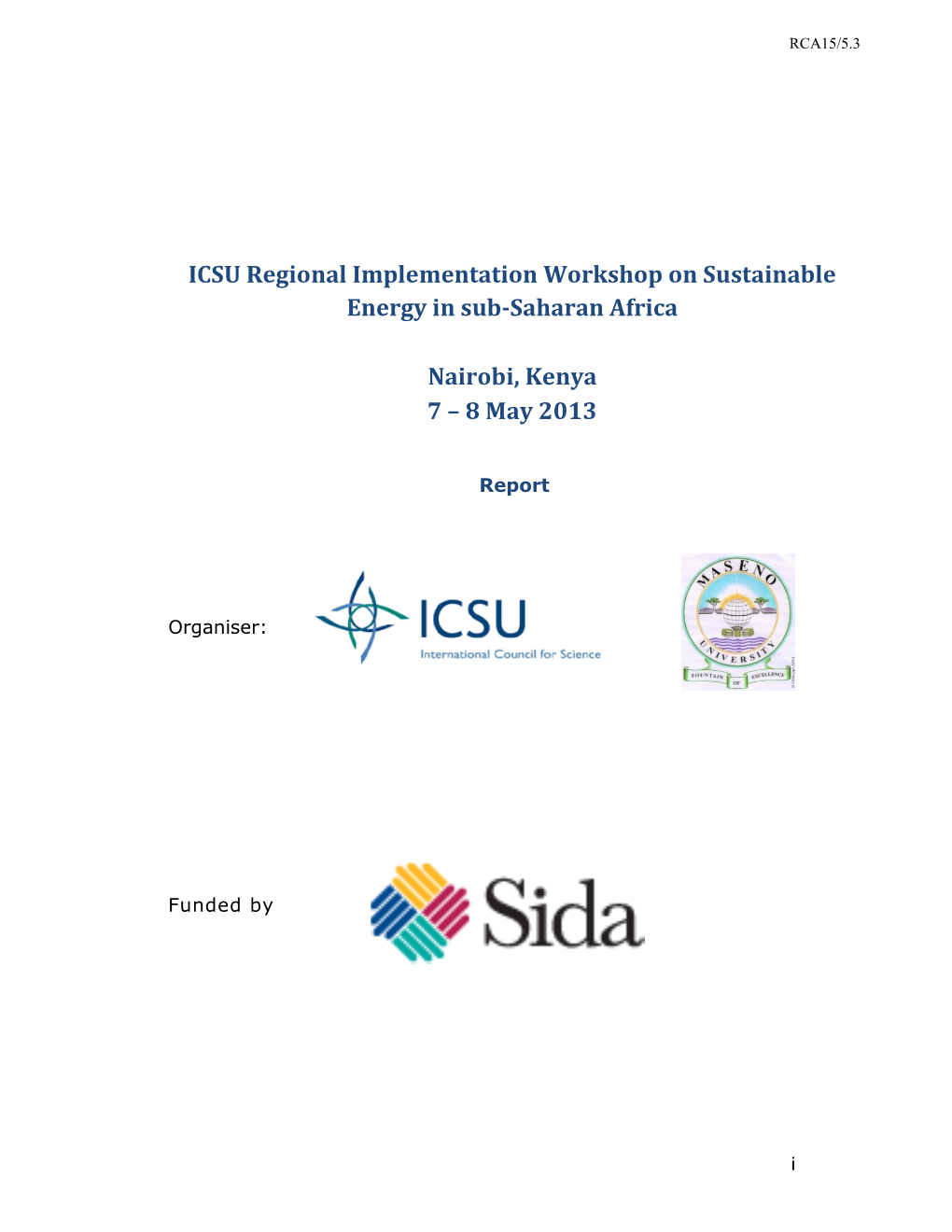 ICSU Regional Implementation Workshop on Sustainable Energy in Sub-Saharan Africa
