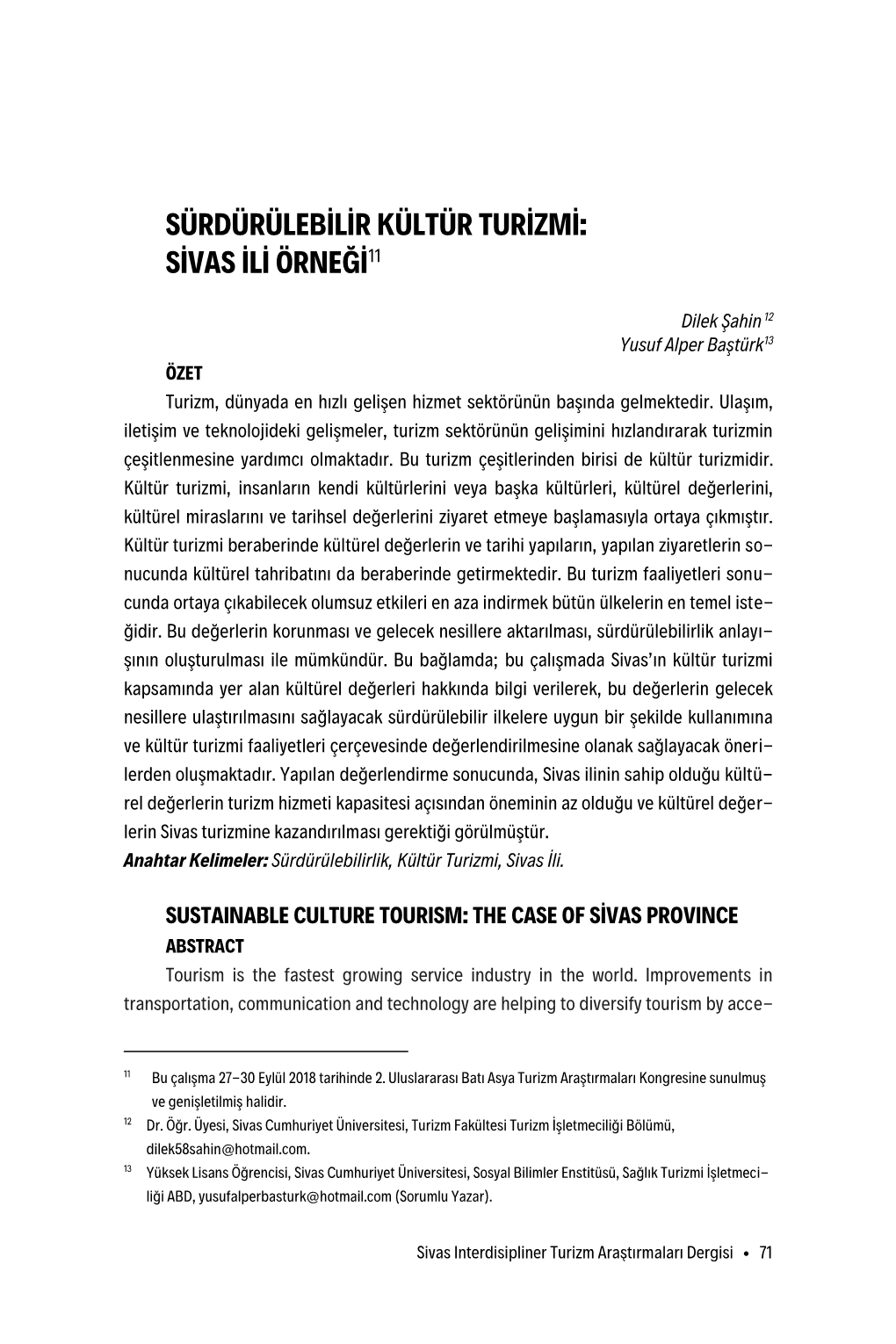 Sürdürülebilir Kültür Turizmi: Sivas Ili Örnehi11