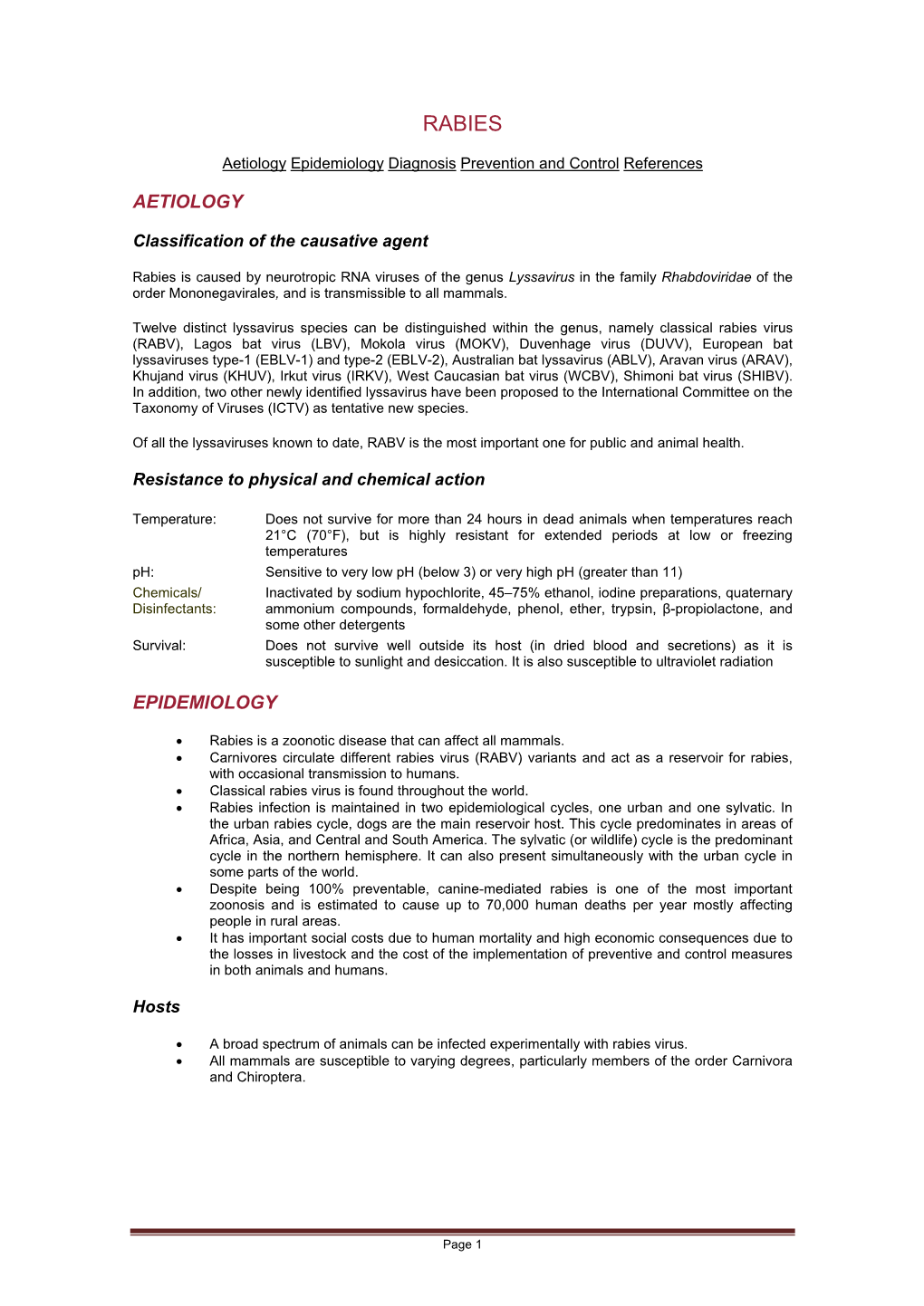 OIE Technical Disease Card on Rabies