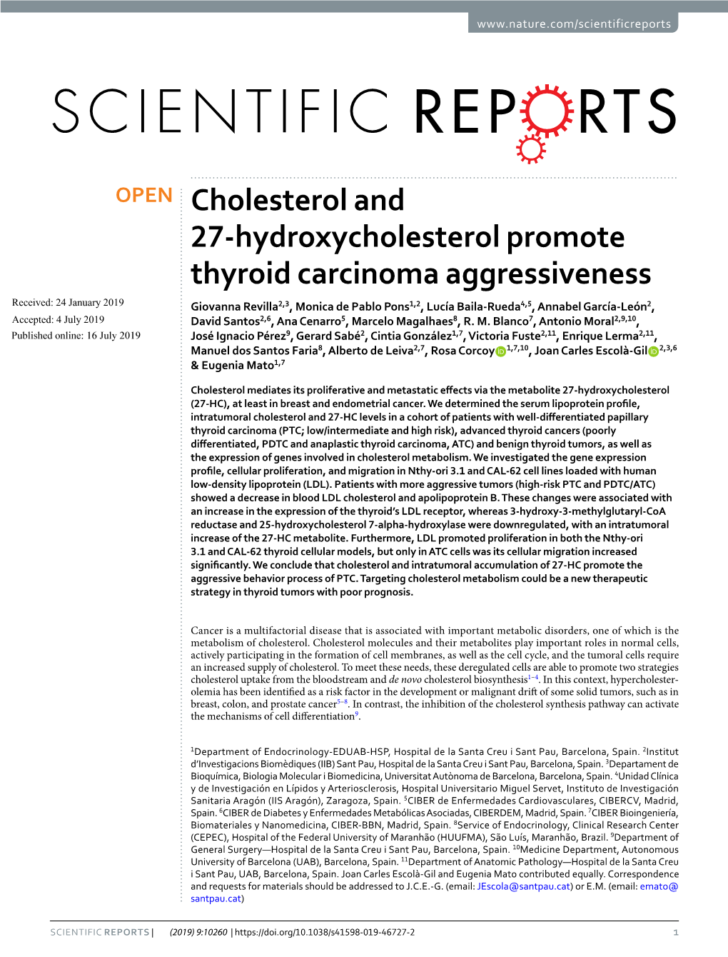 Cholesterol and 27-Hydroxycholesterol Promote