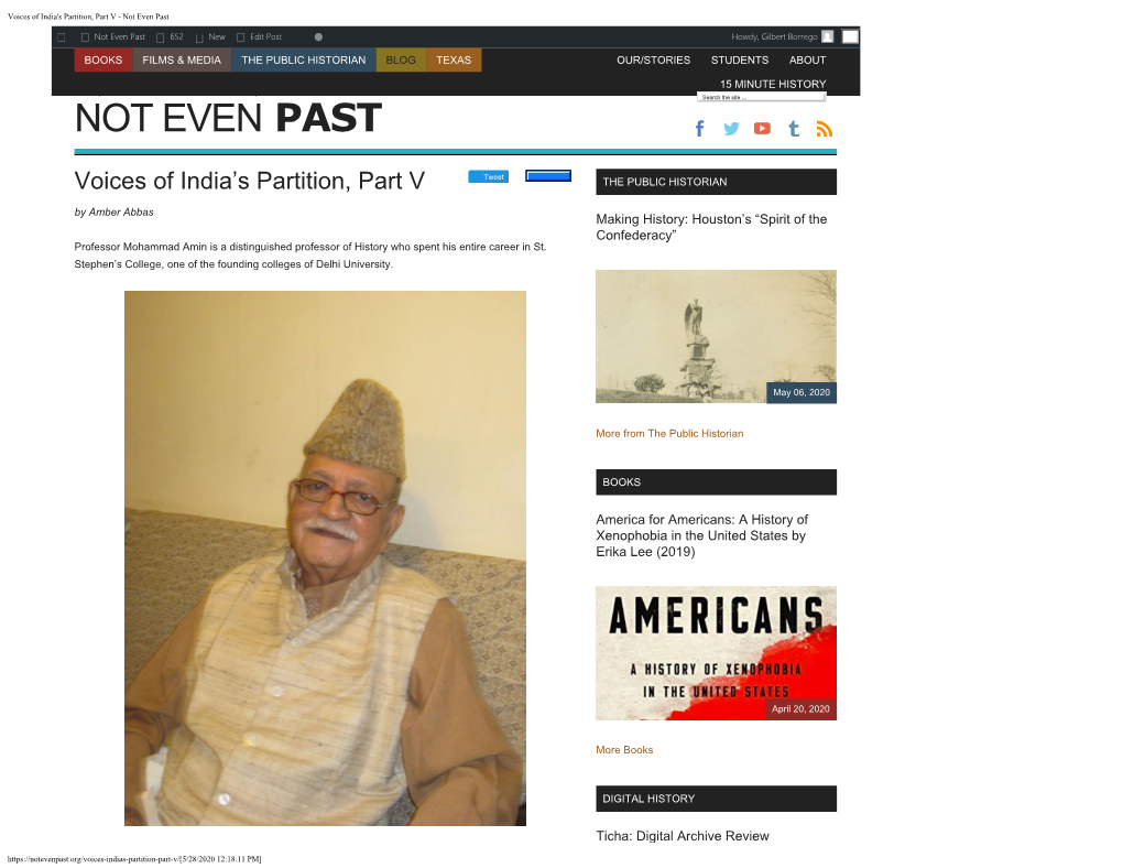 Voices of India's Partition, Part V - Not Even Past